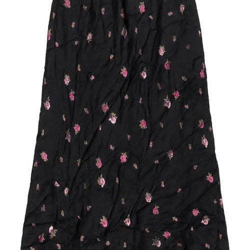 Laura Ashley Womens Black Floral A-Line Long Skirt Size 4