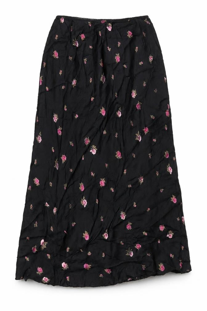 Laura Ashley Womens Black Floral A-Line Long Skirt Size 4