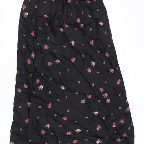 Laura Ashley Womens Black Floral A-Line Long Skirt Size 4