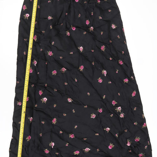 Laura Ashley Womens Black Floral A-Line Long Skirt Size 4