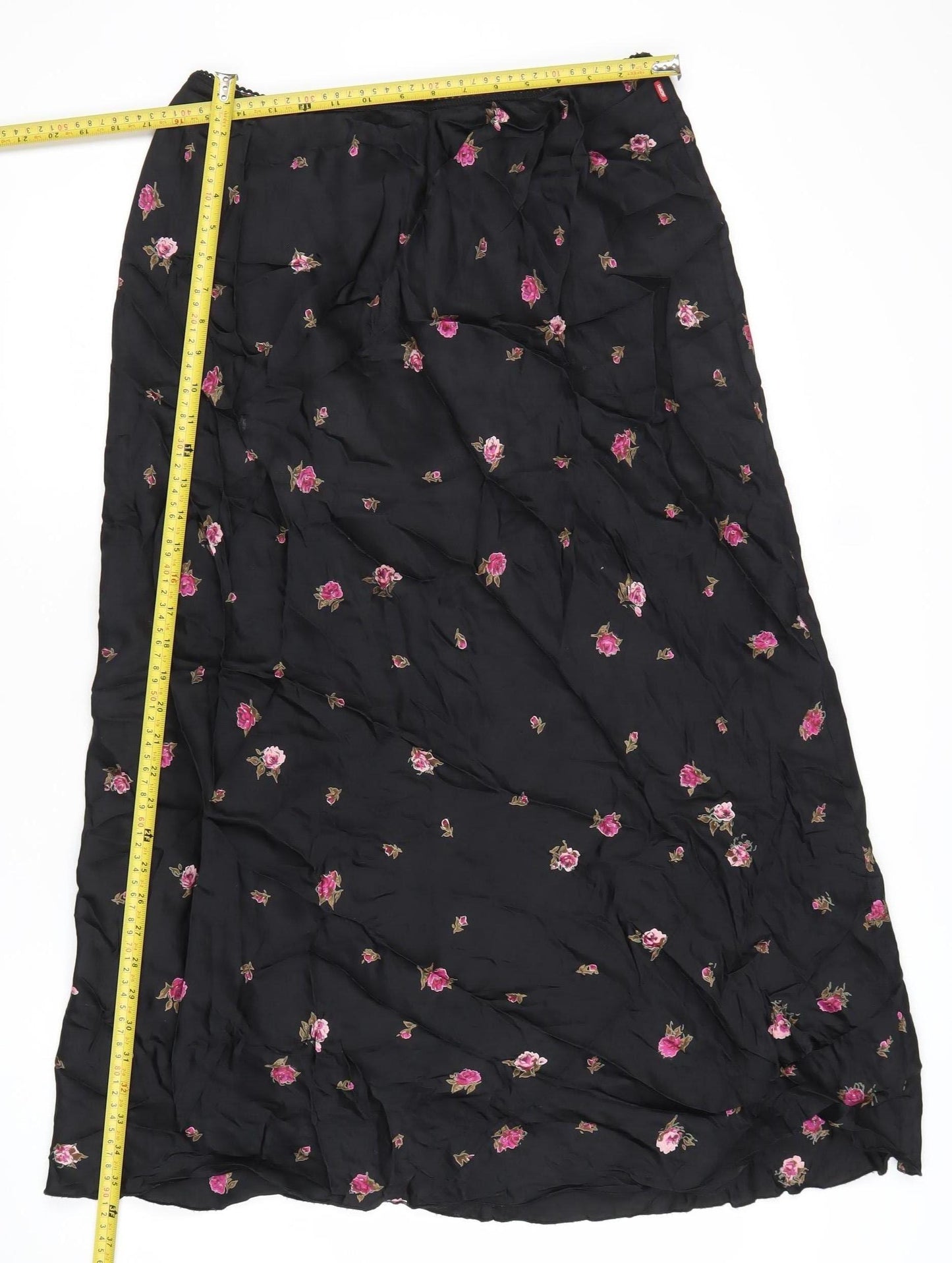 Laura Ashley Womens Black Floral A-Line Long Skirt Size 4