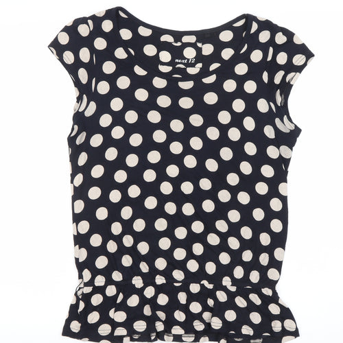 Next Women’s Black Polka Dot Ruffle Peplum Blouse Size 12