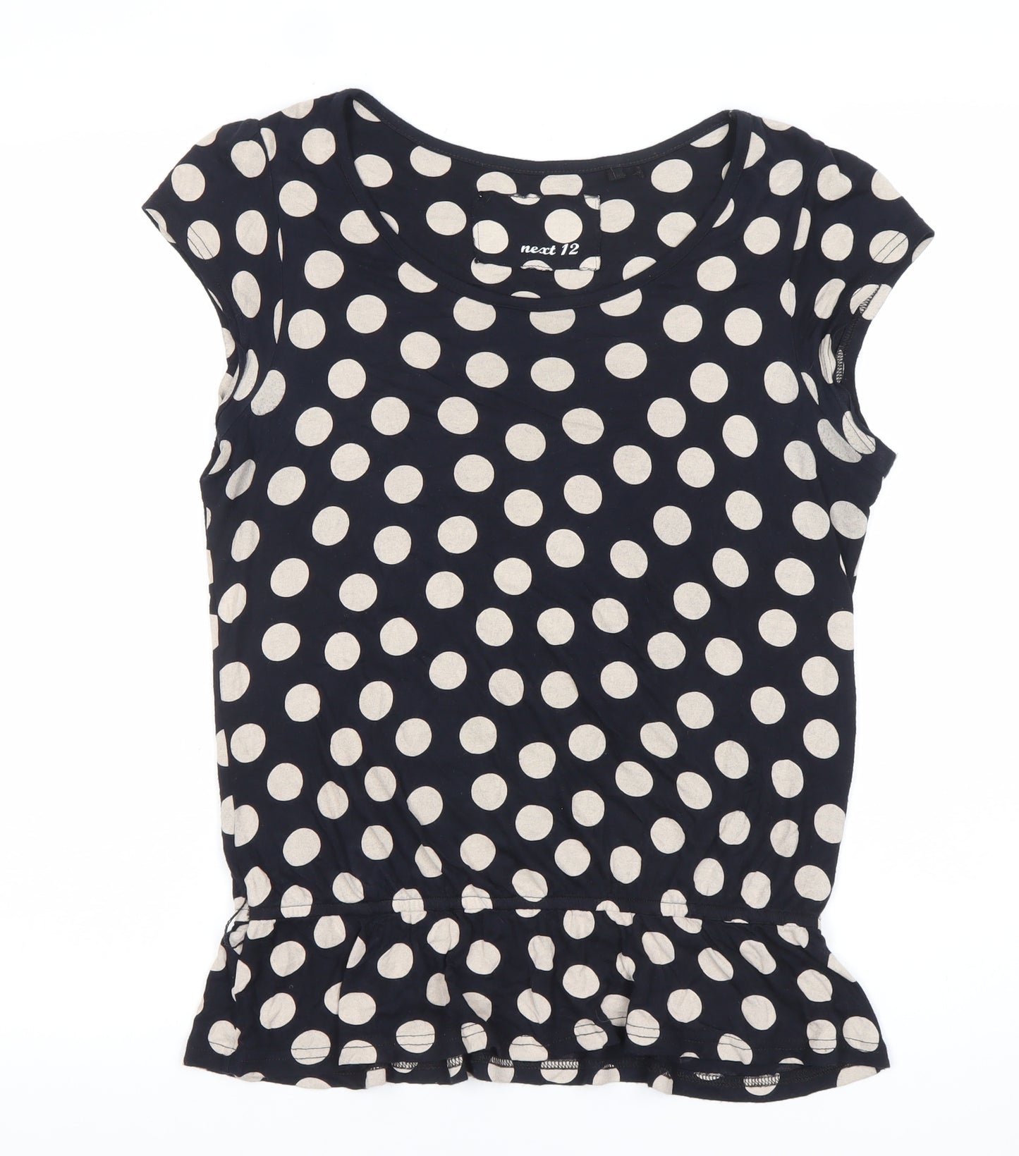 Next Women’s Black Polka Dot Ruffle Peplum Blouse Size 12