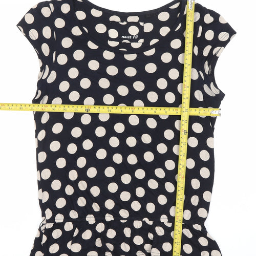 Next Women’s Black Polka Dot Ruffle Peplum Blouse Size 12