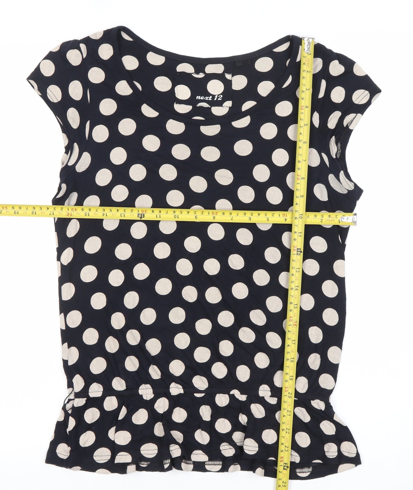 Next Women’s Black Polka Dot Ruffle Peplum Blouse Size 12