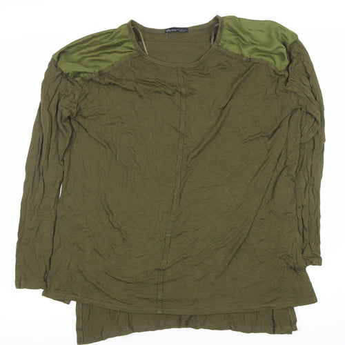 Zara Women Green Long Sleeve Polyester Basic T-Shirt Size L