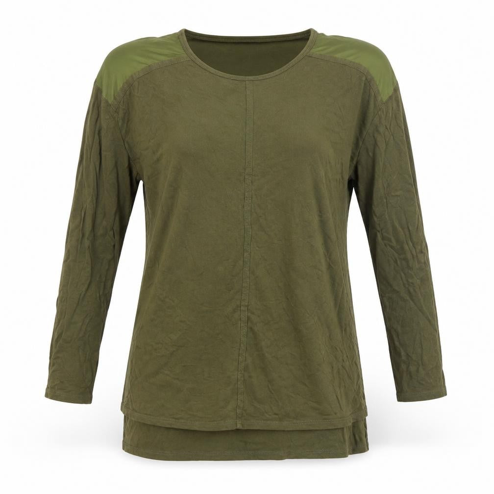 Front view of Zara Women Green Long Sleeve Polyester Basic T-Shirt, size L