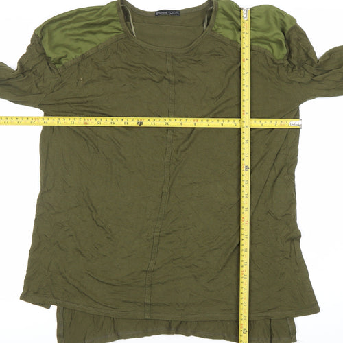 Zara Women Green Long Sleeve Polyester Basic T-Shirt Size L