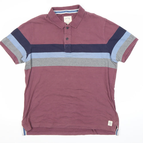 Fat Face Men's Purple Striped Polo Shirt L Regular Fit Cotton