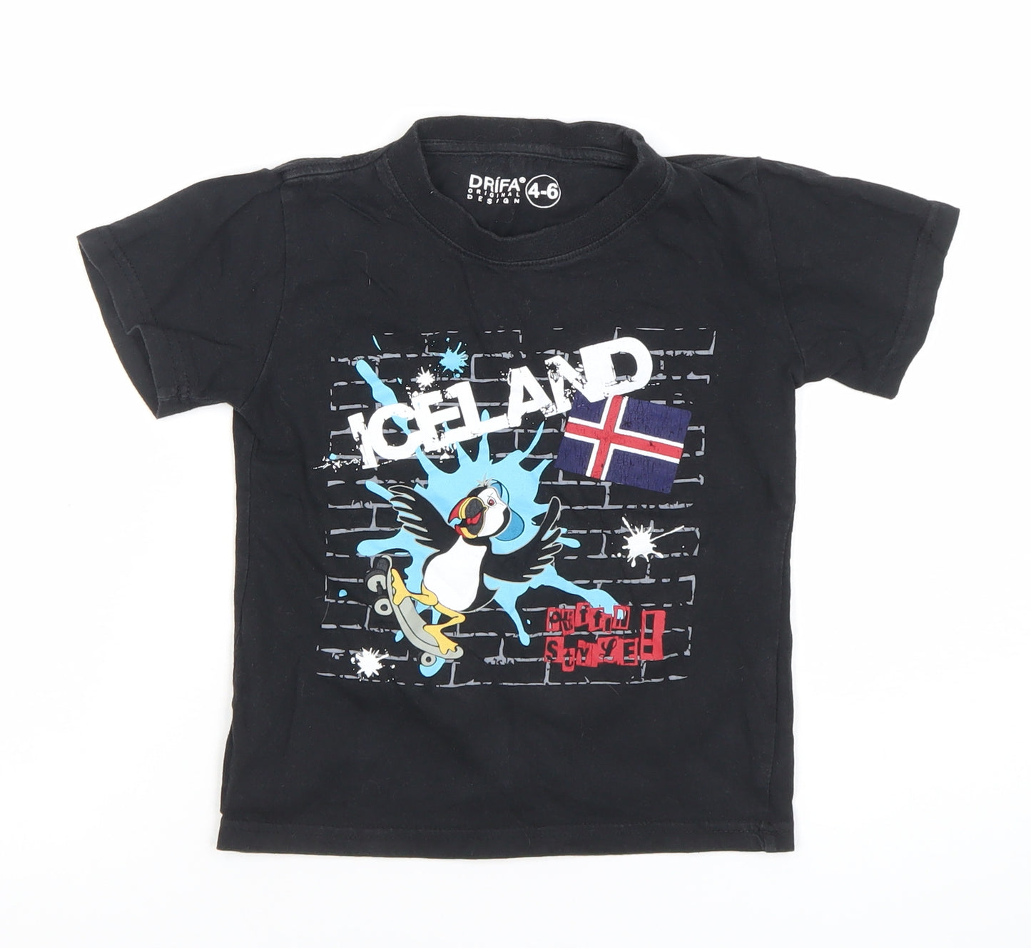 Drifa Boys Black Puffin Graphic T-Shirt 4-6 Years Short Sleeve Cotton