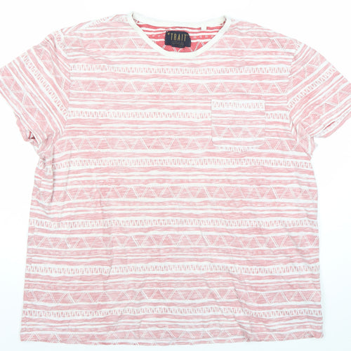 BHS Men’s Red Aztec Geometric XL Crew Neck T-Shirt Cotton Blend