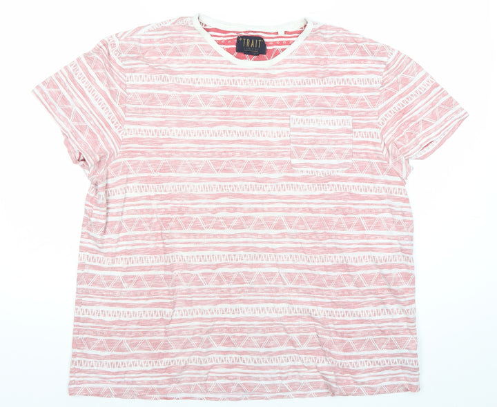 BHS Men’s Red Aztec Geometric XL Crew Neck T-Shirt Cotton Blend