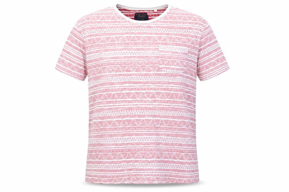 BHS Men’s Red Aztec Geometric XL Crew Neck T-Shirt Cotton Blend