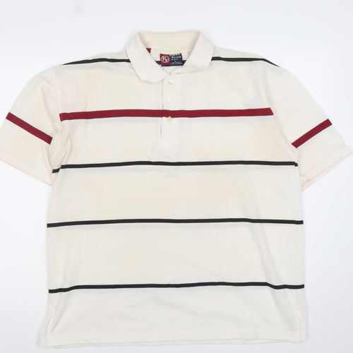 Pacific Flyer Men’s Ivory Striped Polo Shirt Size L Short Sleeve