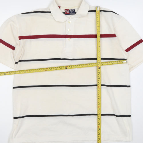 Pacific Flyer Men’s Ivory Striped Polo Shirt Size L Short Sleeve