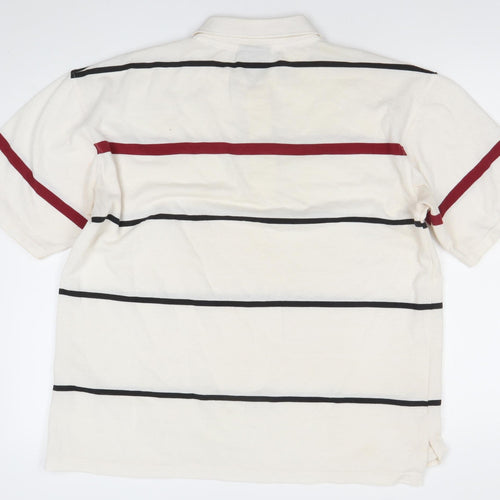 Pacific Flyer Men’s Ivory Striped Polo Shirt Size L Short Sleeve