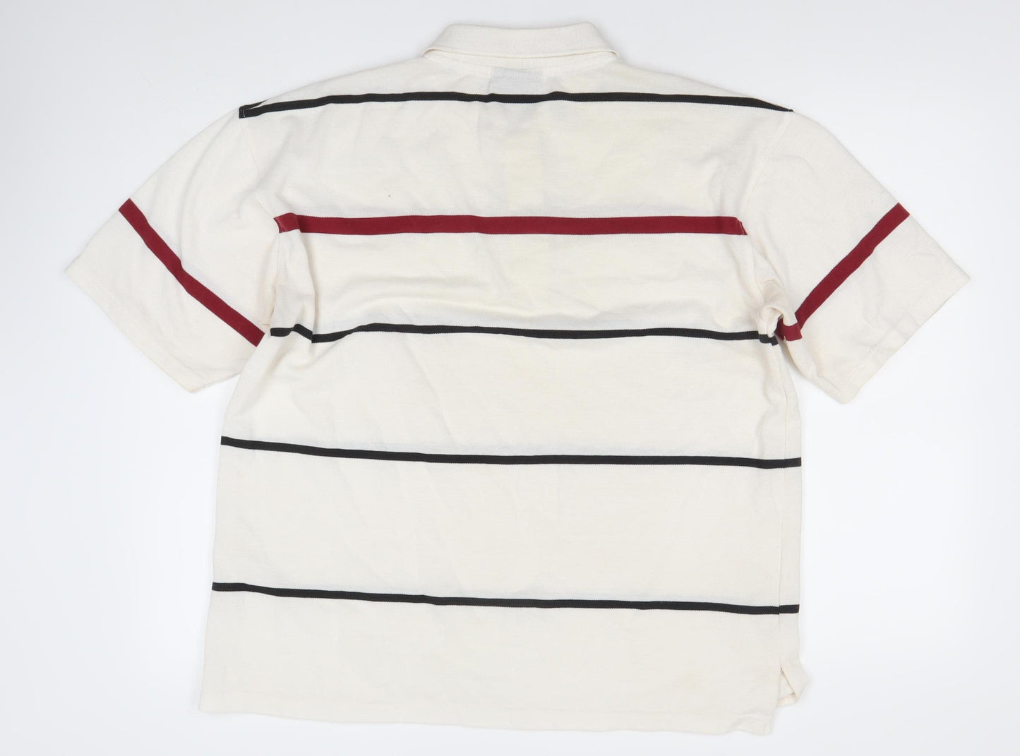 Pacific Flyer Men’s Ivory Striped Polo Shirt Size L Short Sleeve