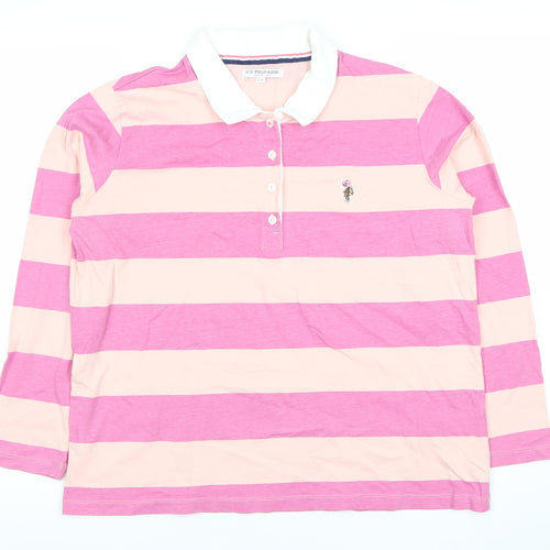 U.S. Polo Assn. Men’s Pink Striped Long Sleeve Polo Shirt L