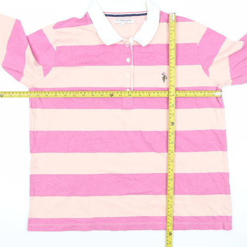 U.S. Polo Assn. Men’s Pink Striped Long Sleeve Polo Shirt L