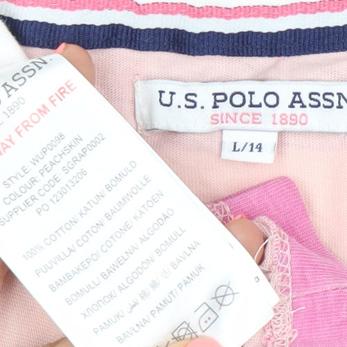 U.S. Polo Assn. Men’s Pink Striped Long Sleeve Polo Shirt L