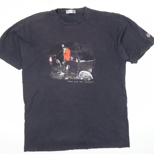 88 Casually Men’s Black Graphic T-Shirt Large Cotton Retro Crew Neck