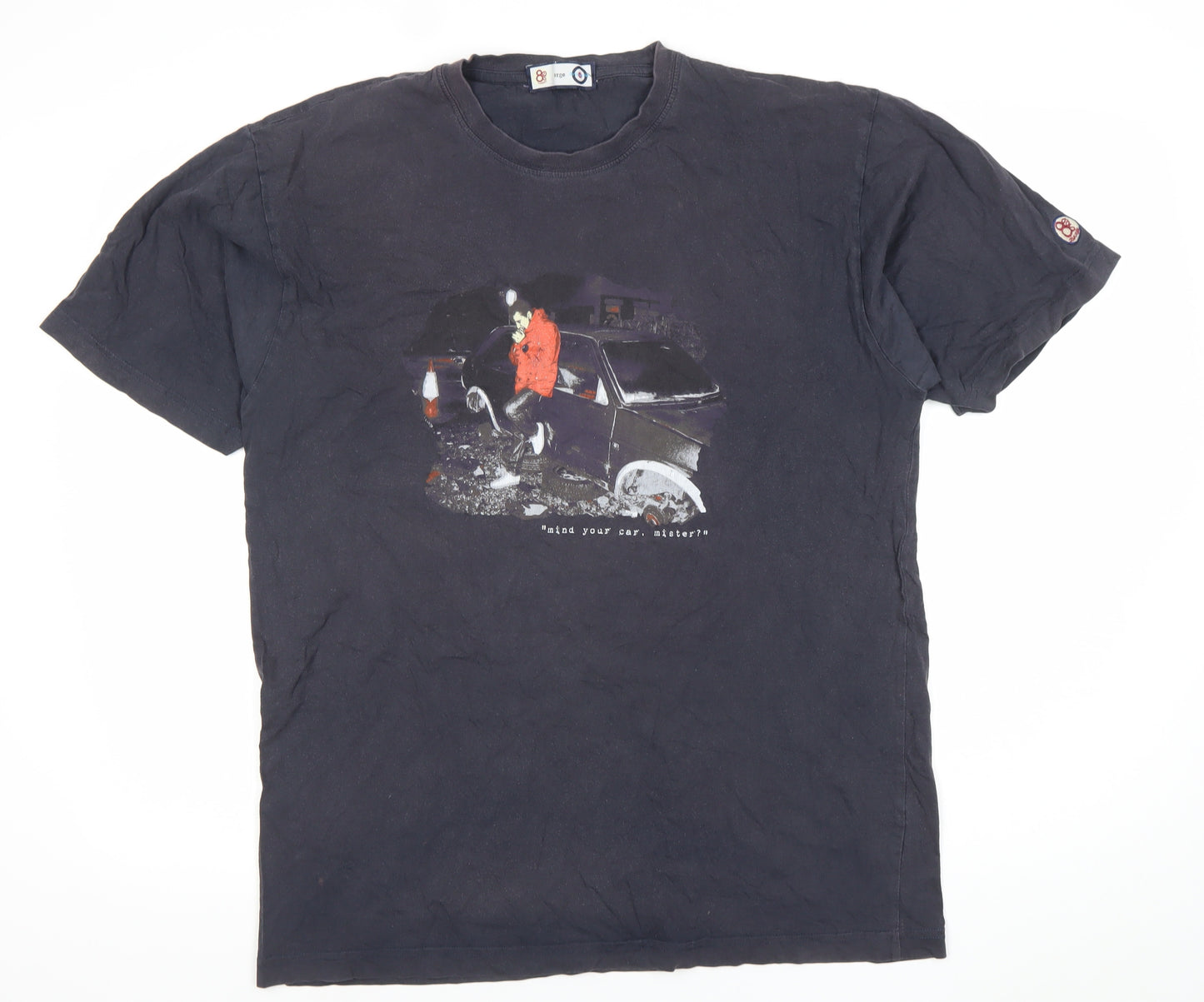88 Casually Men’s Black Graphic T-Shirt Large Cotton Retro Crew Neck