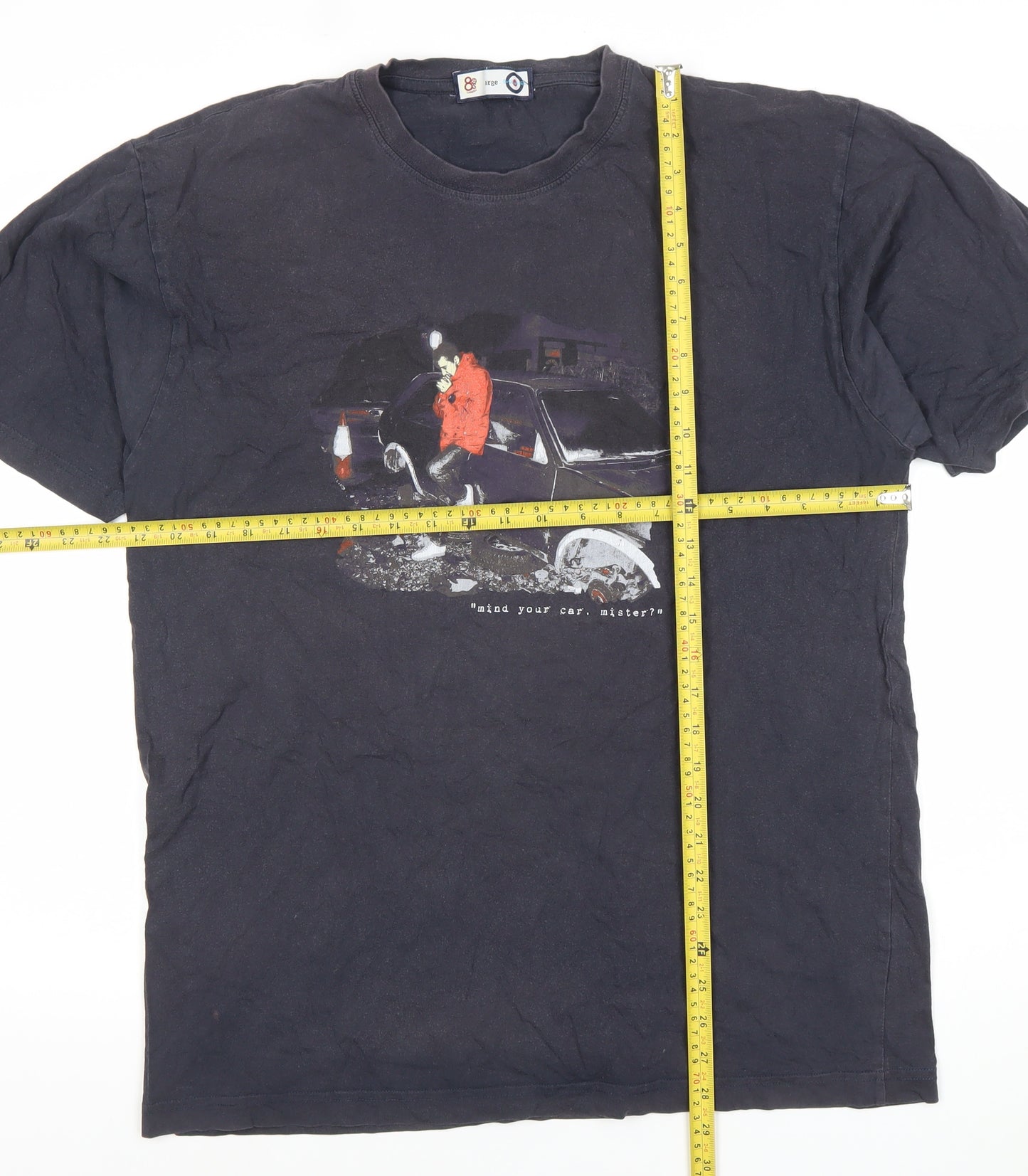 88 Casually Men’s Black Graphic T-Shirt Large Cotton Retro Crew Neck