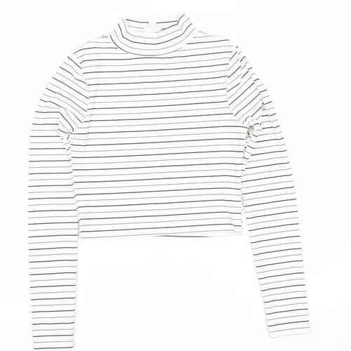Marks and Spencer Petites Women’s White Striped Roll Neck Cropped Top Size 6