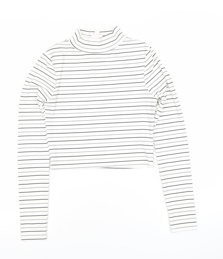 Marks and Spencer Petites Women’s White Striped Roll Neck Cropped Top Size 6