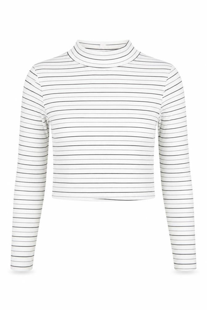 Marks and Spencer Petites Women’s White Striped Roll Neck Cropped Top Size 6