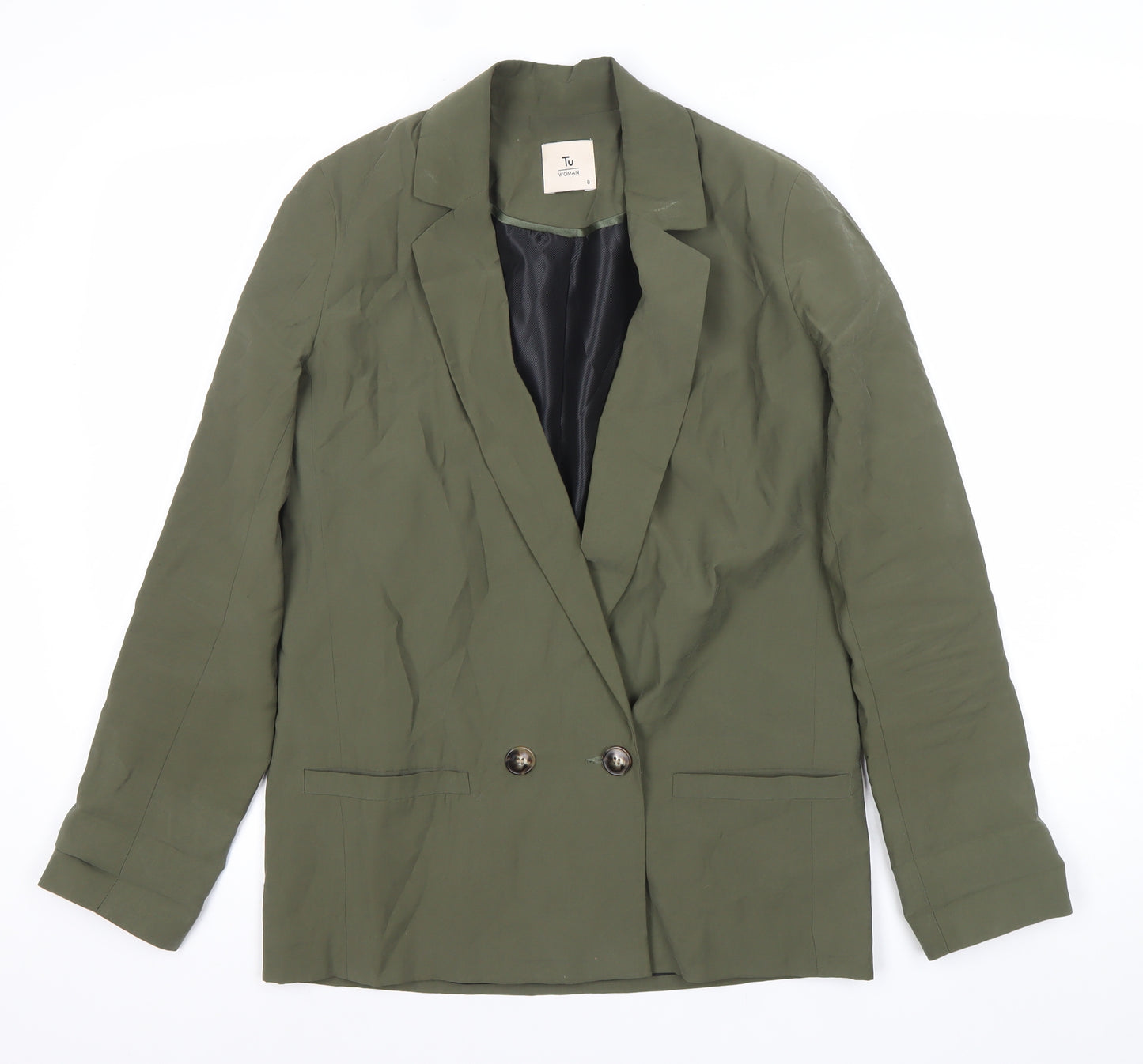 Tu Women Green Size 8 Double-Breasted Blazer Jacket