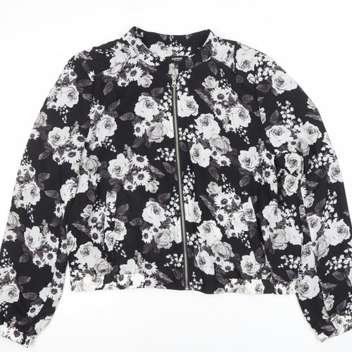 Premise Studio Women’s Black Floral Bomber Jacket Size L Polyester Zip
