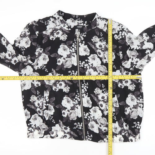 Premise Studio Women’s Black Floral Bomber Jacket Size L Polyester Zip