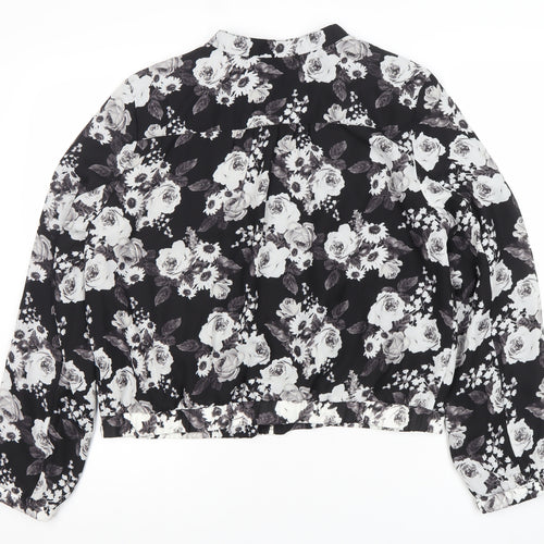 Premise Studio Women’s Black Floral Bomber Jacket Size L Polyester Zip