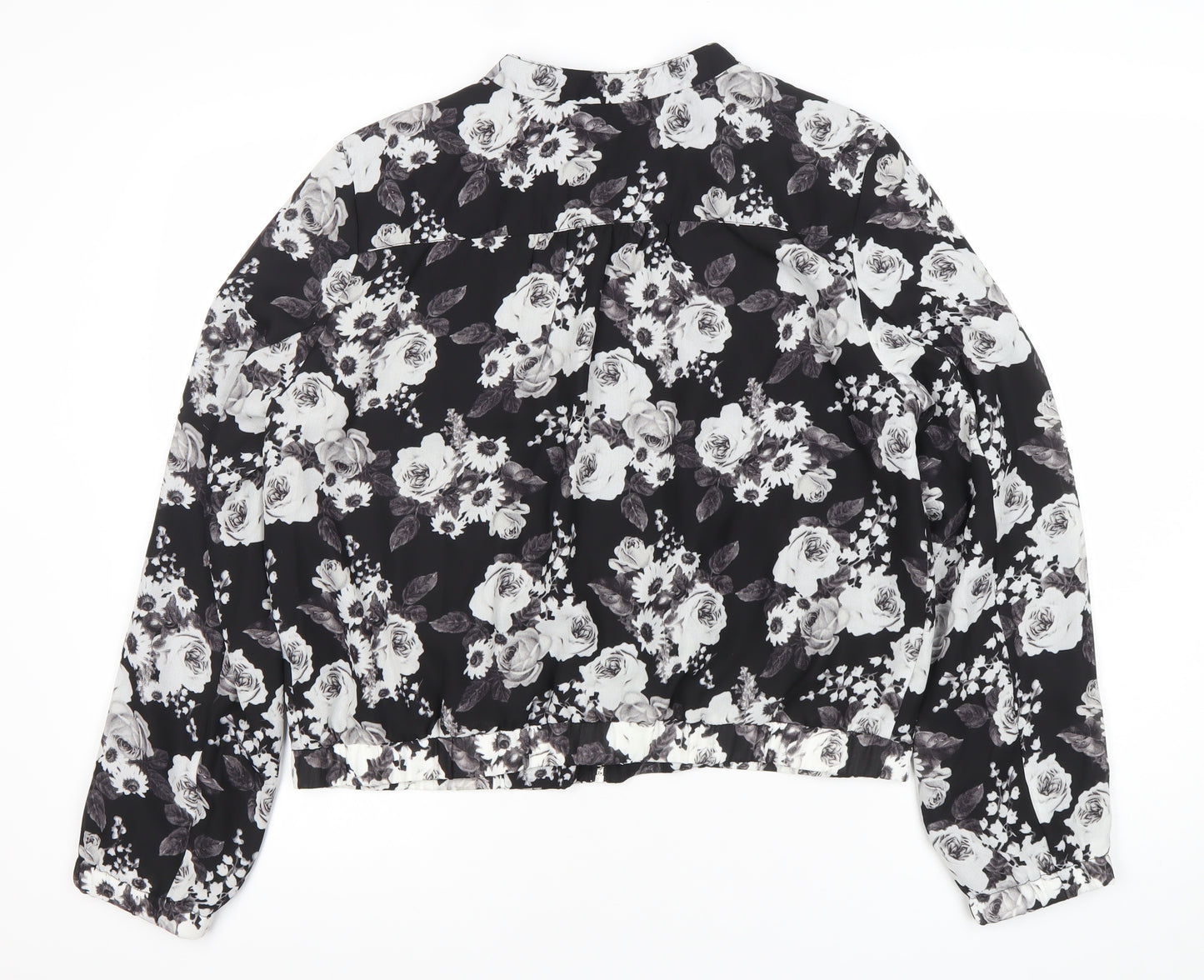 Premise Studio Women’s Black Floral Bomber Jacket Size L Polyester Zip