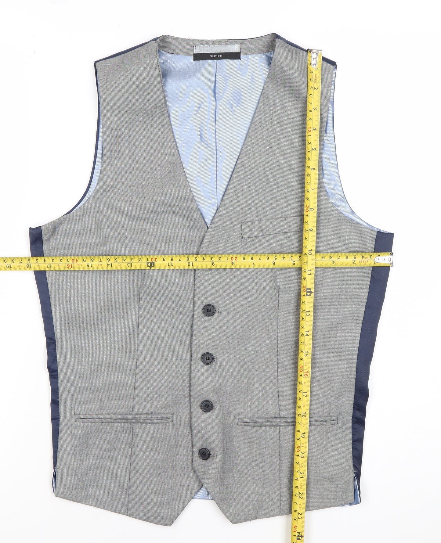 Cedar Wood State Mens Grey Slim Fit Waistcoat XS 36 Chest Formal