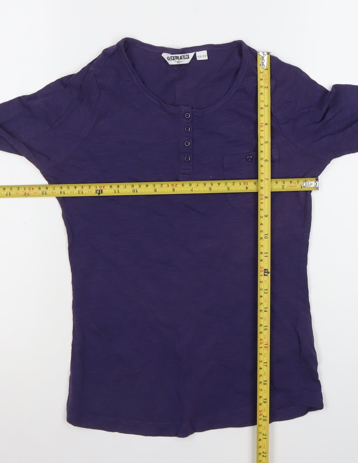 New Look Girls Purple Henley T-Shirt Long Sleeve 12-13 Years 100% Cotton