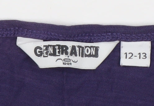 New Look Girls Purple Henley T-Shirt Long Sleeve 12-13 Years 100% Cotton