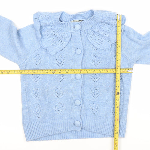 George Womens Blue Knit Ruffle Cardigan S Crew Neck Long Sleeve