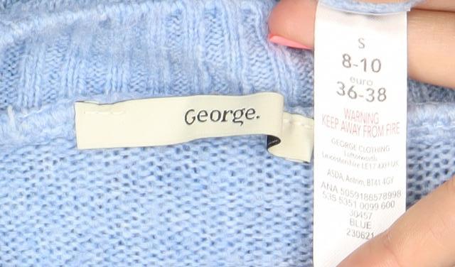 George Womens Blue Knit Ruffle Cardigan S Crew Neck Long Sleeve