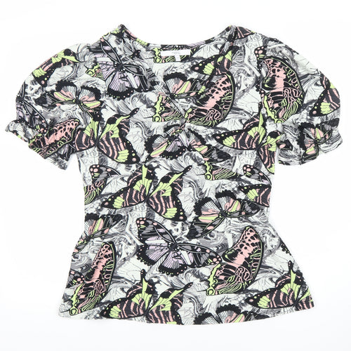 Next Women’s Multicoloured Butterfly Print Puff Sleeve Blouse UK 14