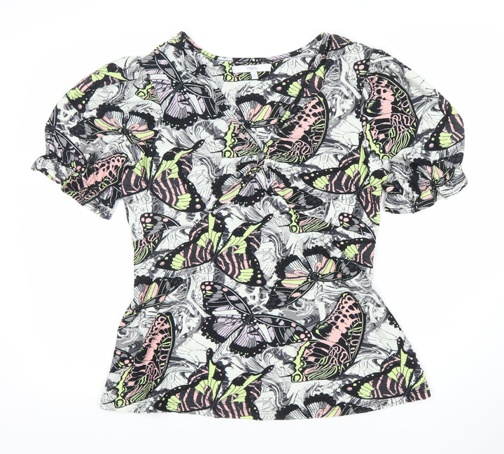 Next Women’s Multicoloured Butterfly Print Puff Sleeve Blouse UK 14