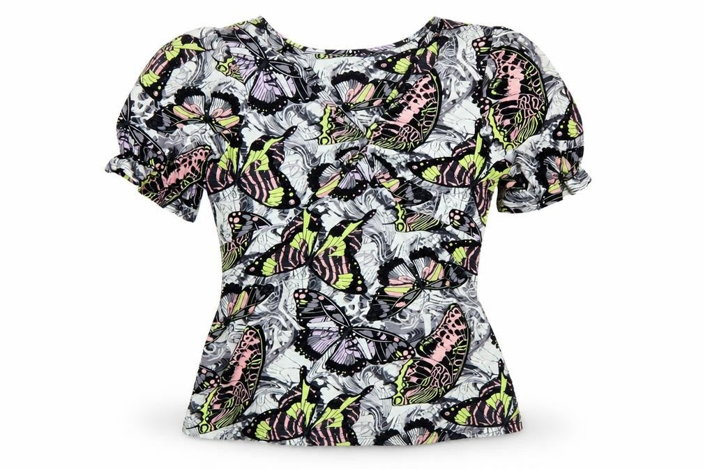 Next Women’s Multicoloured Butterfly Print Puff Sleeve Blouse UK 14