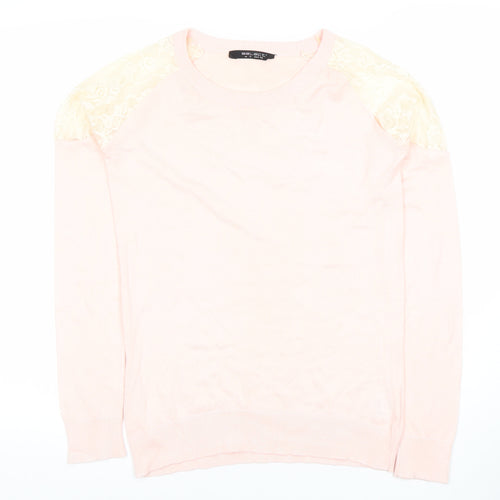 Select Womens Pink Lace Shoulder Long Sleeve Knit Blouse Size 12
