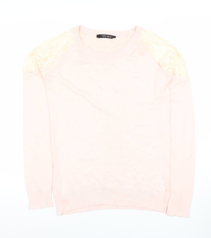 Select Womens Pink Lace Shoulder Long Sleeve Knit Blouse Size 12