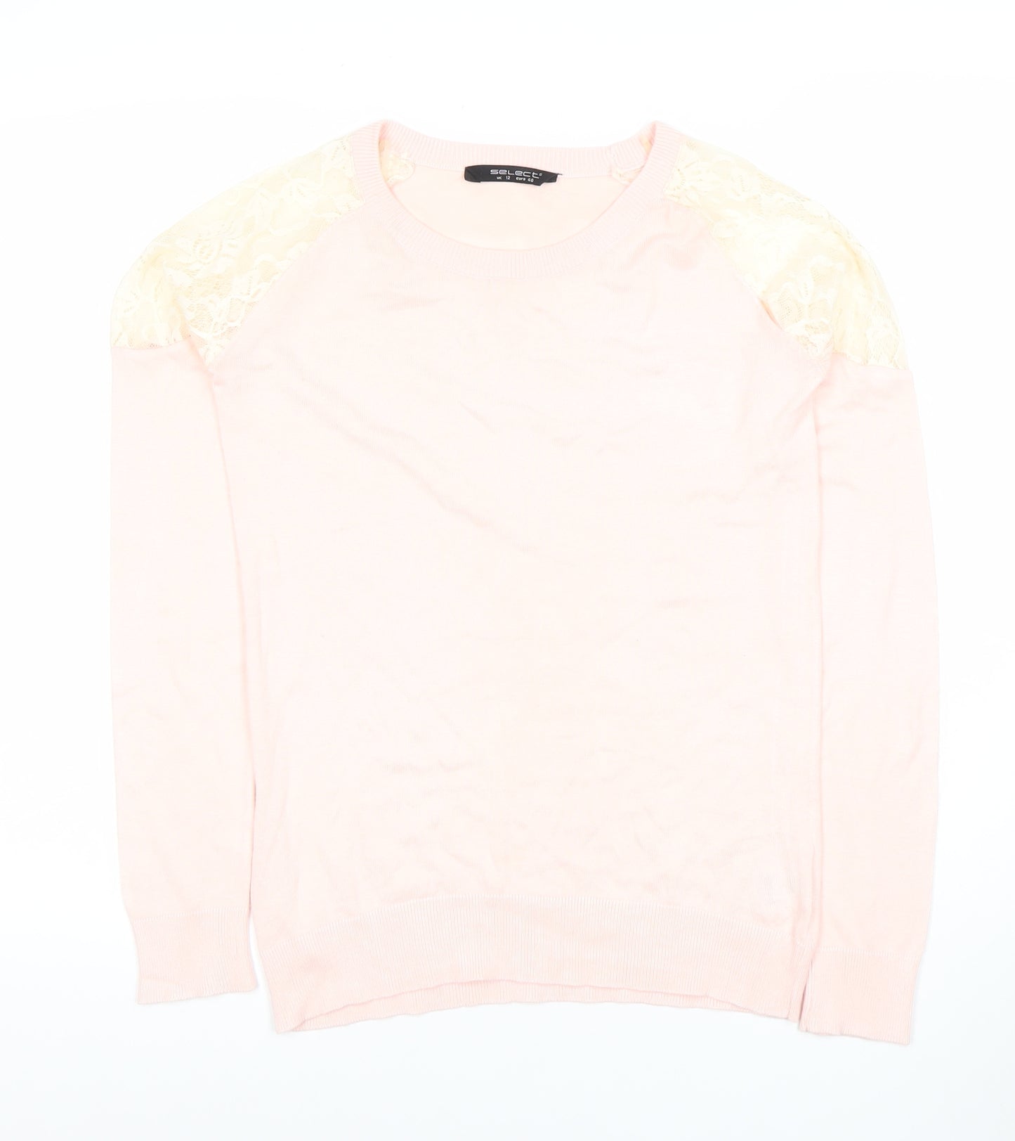 Select Womens Pink Lace Shoulder Long Sleeve Knit Blouse Size 12