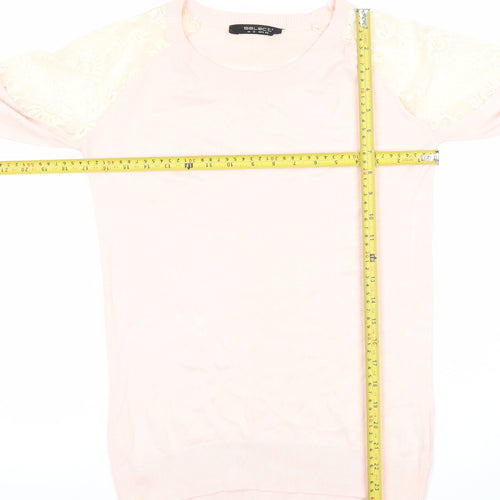Select Womens Pink Lace Shoulder Long Sleeve Knit Blouse Size 12
