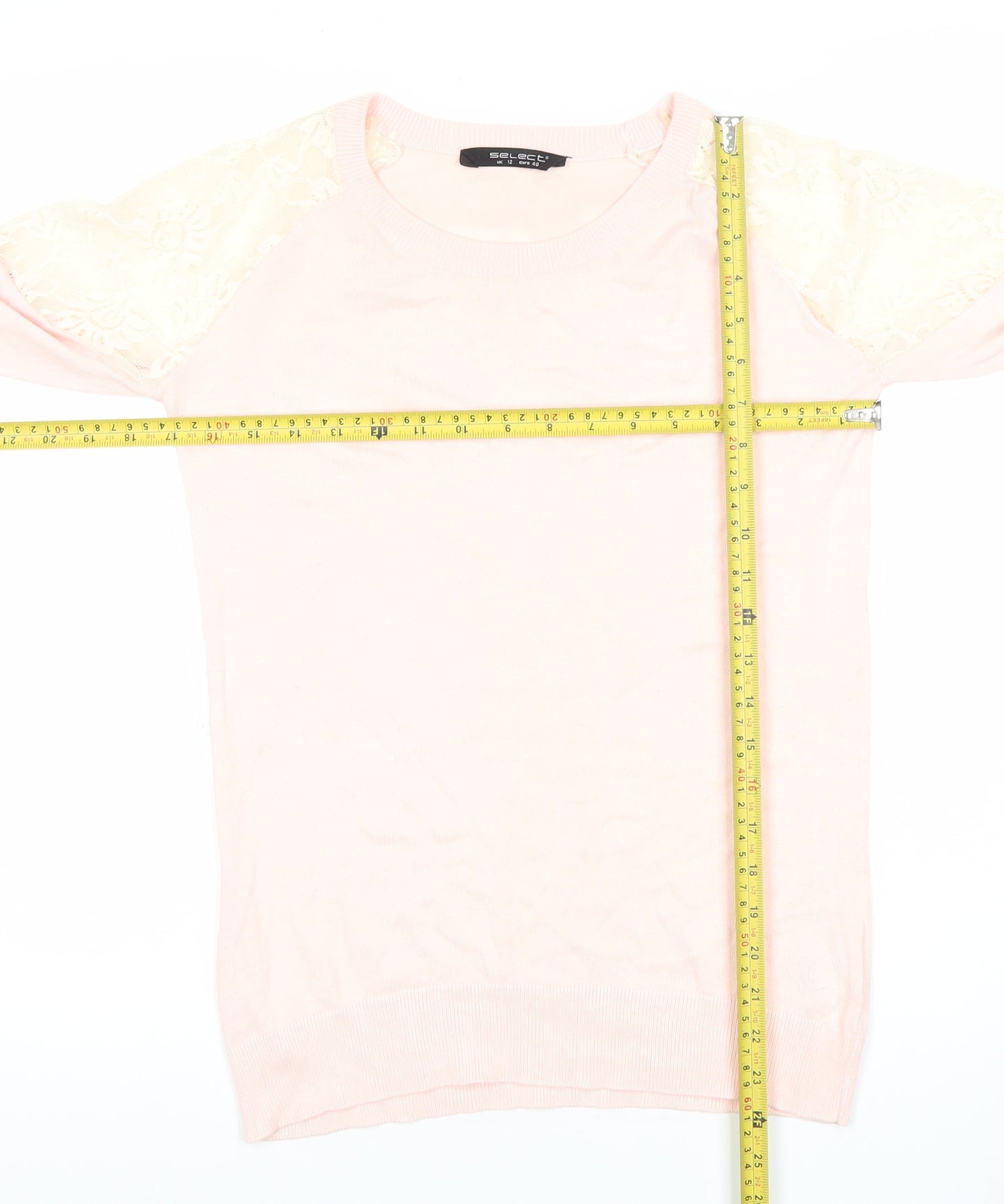 Select Womens Pink Lace Shoulder Long Sleeve Knit Blouse Size 12