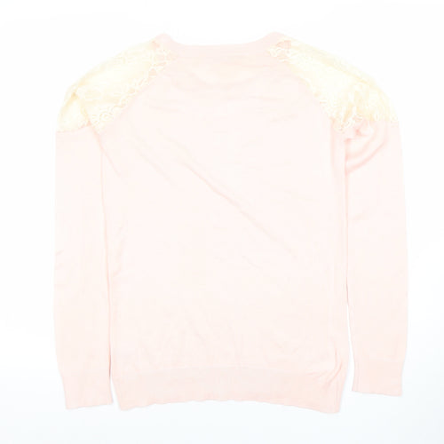 Select Womens Pink Lace Shoulder Long Sleeve Knit Blouse Size 12