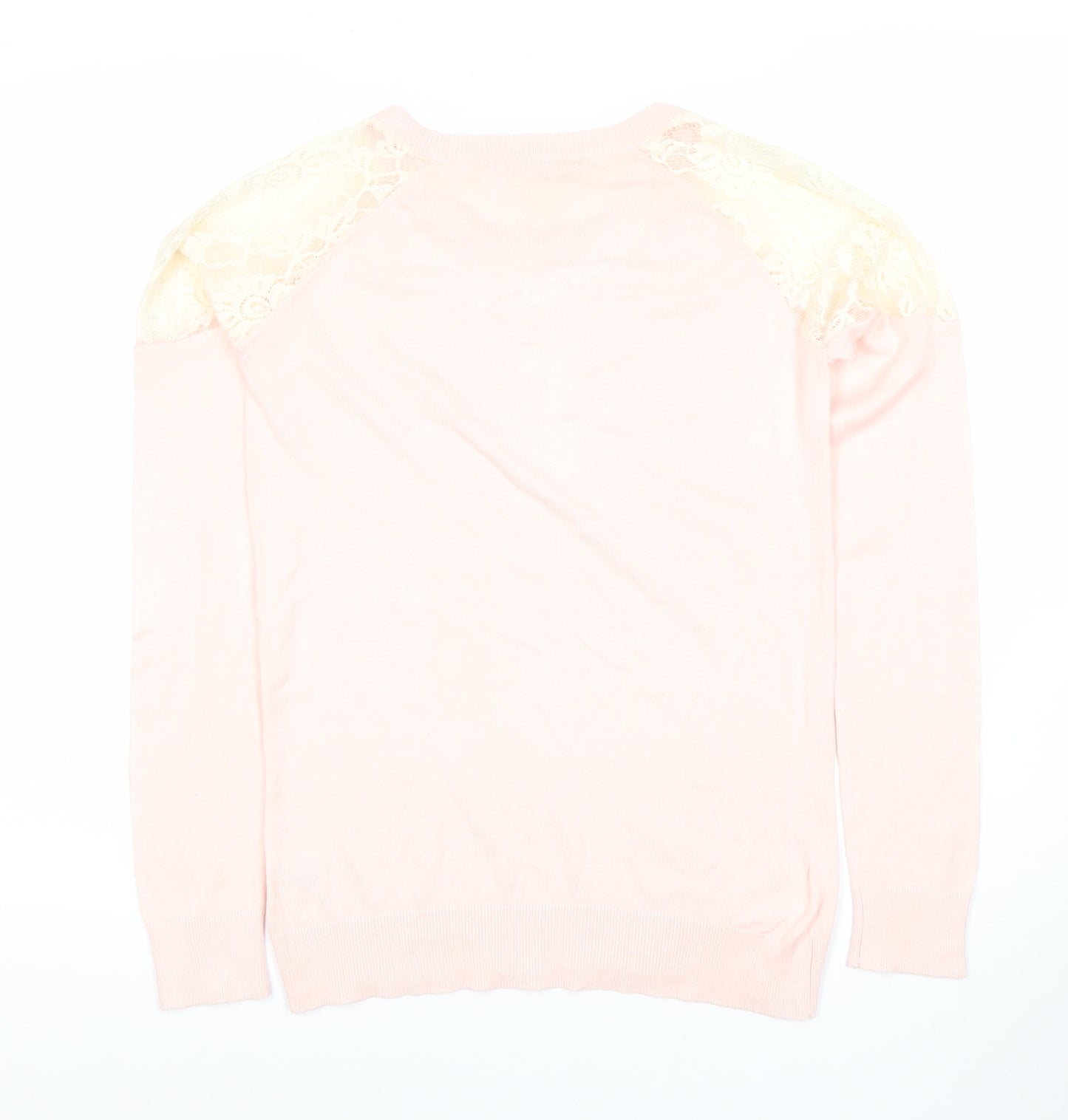 Select Womens Pink Lace Shoulder Long Sleeve Knit Blouse Size 12